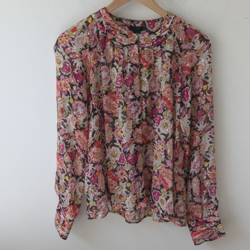 J. Crew Collection Women's Silk Multicolor Floral Blouse Office Business Casual